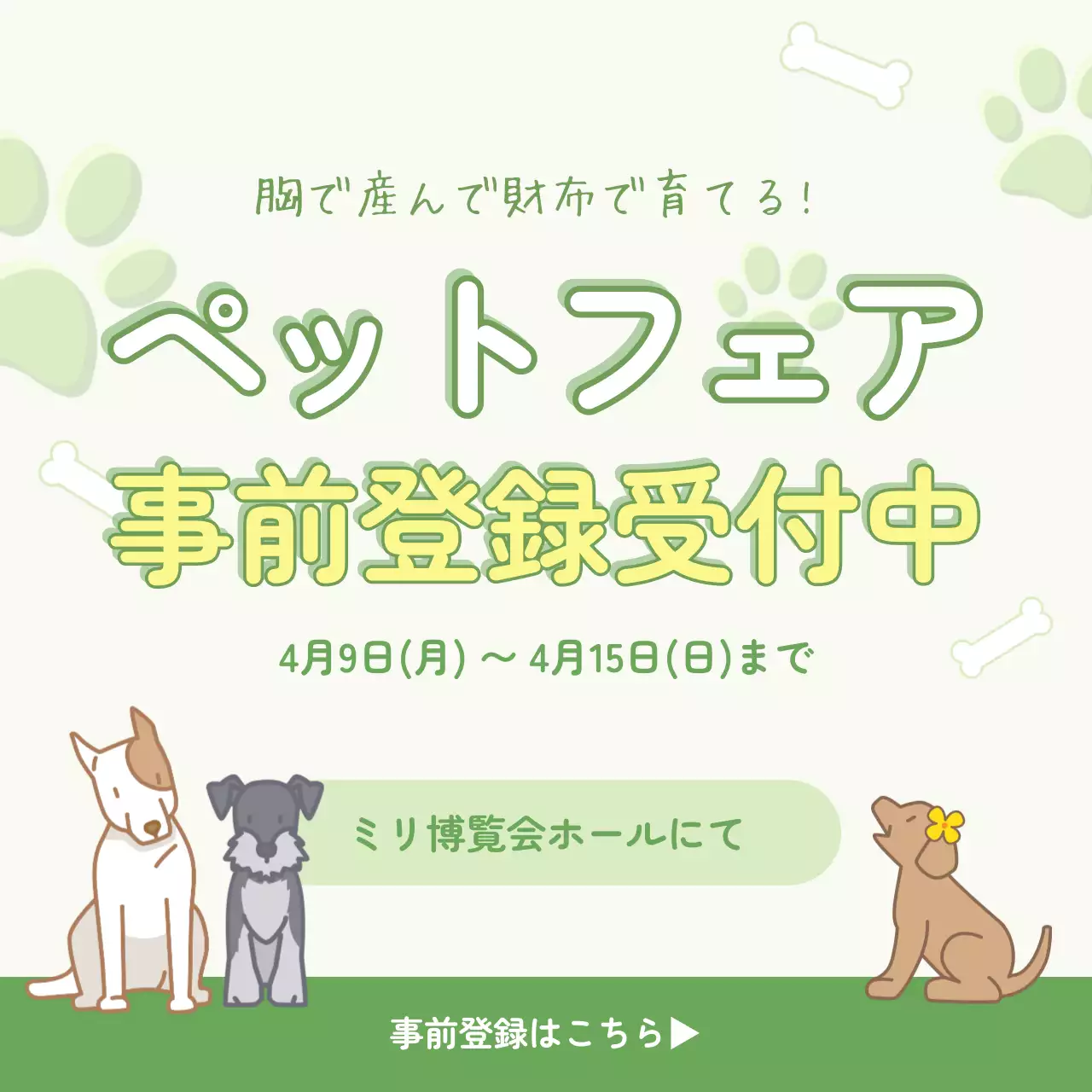 緑 かわいい ペット お知らせ SNS投稿 正方形