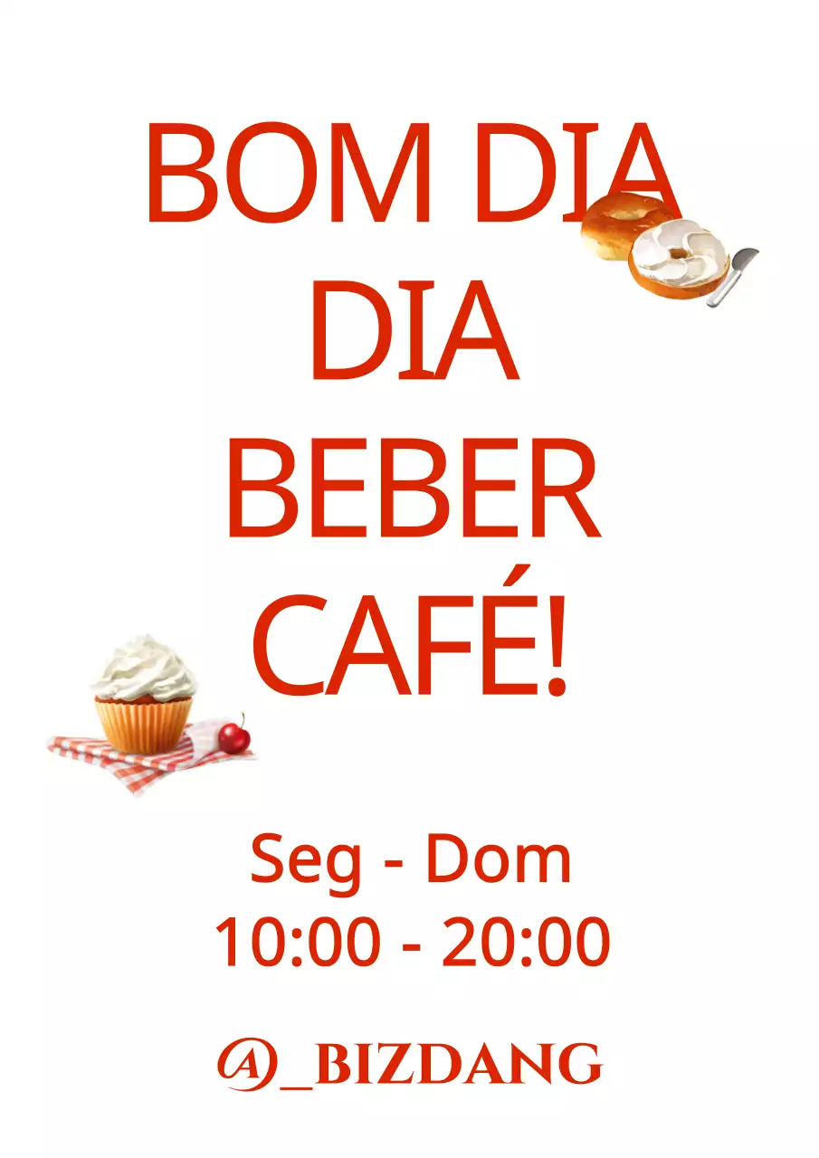 Desenhar um café com texto relacionado com o café e horário de funcionamento a vermelho