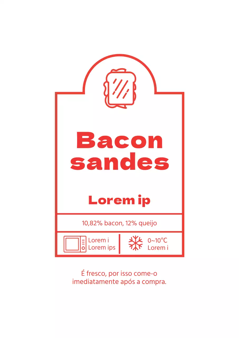 Cartaz de design simples de etiqueta de sandes de bacon em vermelho