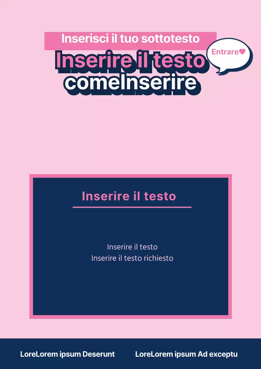 Materiale promozionale con testo semplice in rosa e blu navy