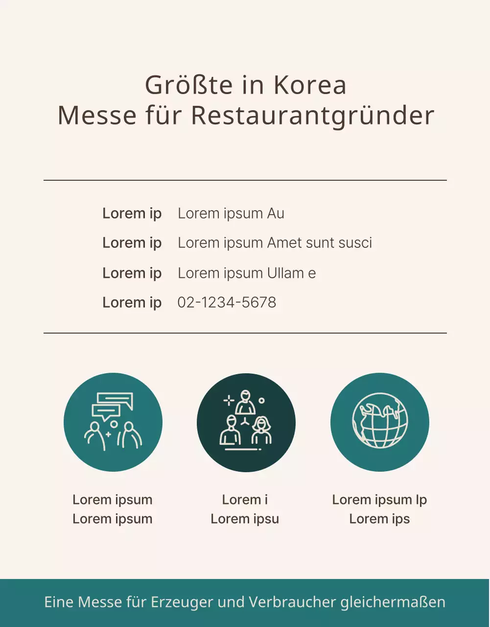 Eine saubere braune und türkisfarbene Start-up-Messe für Lebensmittel