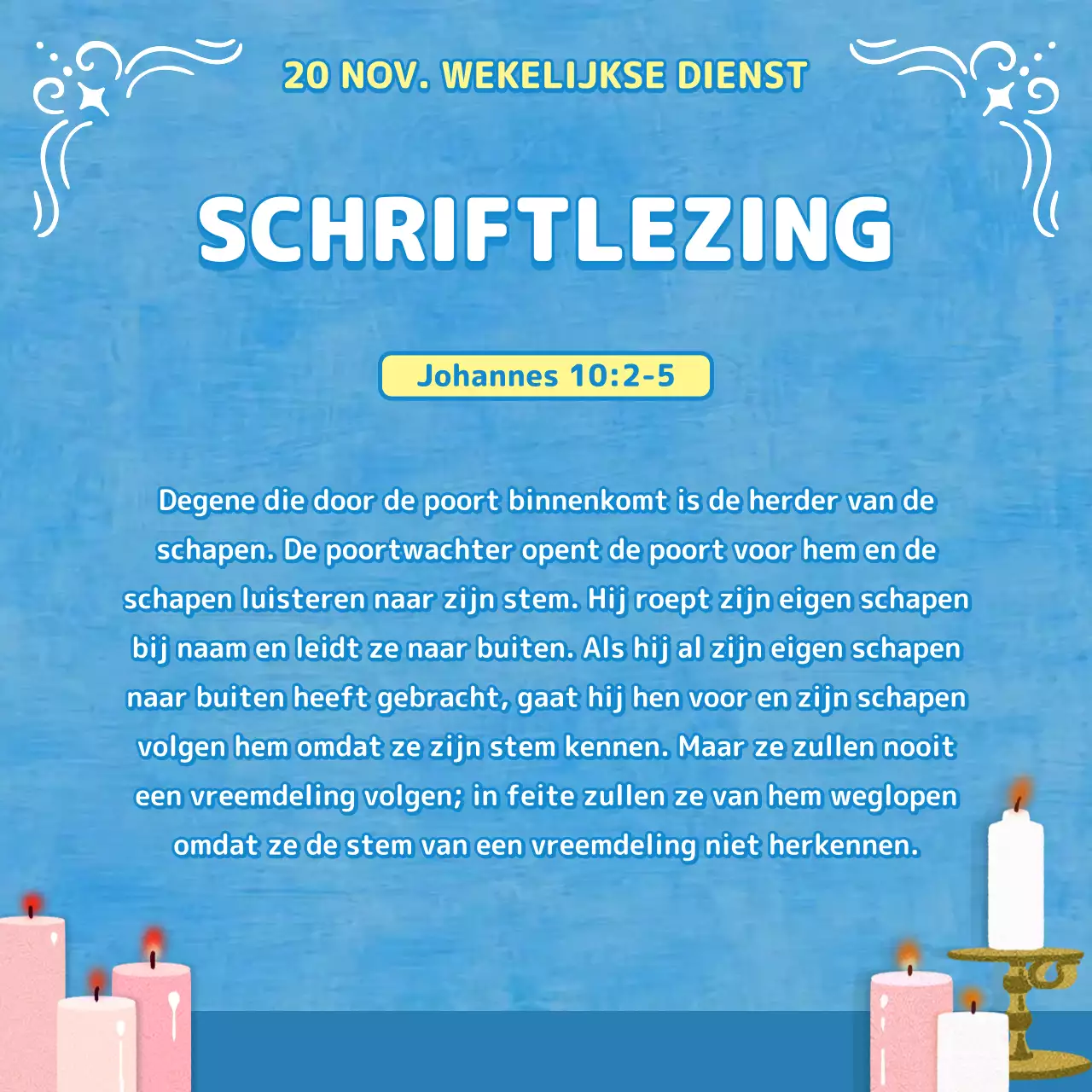 Aanbiddingsbulletin in lichtblauwe tinten met christelijke illustraties