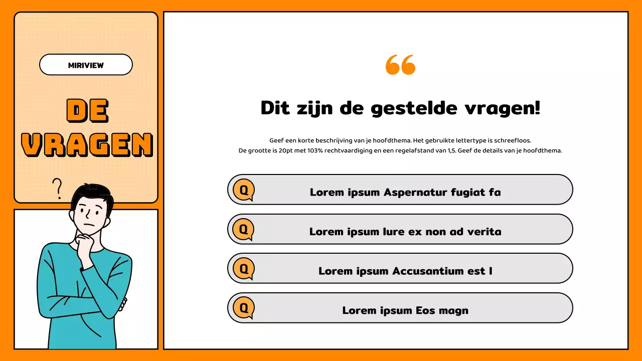 Eenvoudige oranje vraag-en-antwoordpresentatie