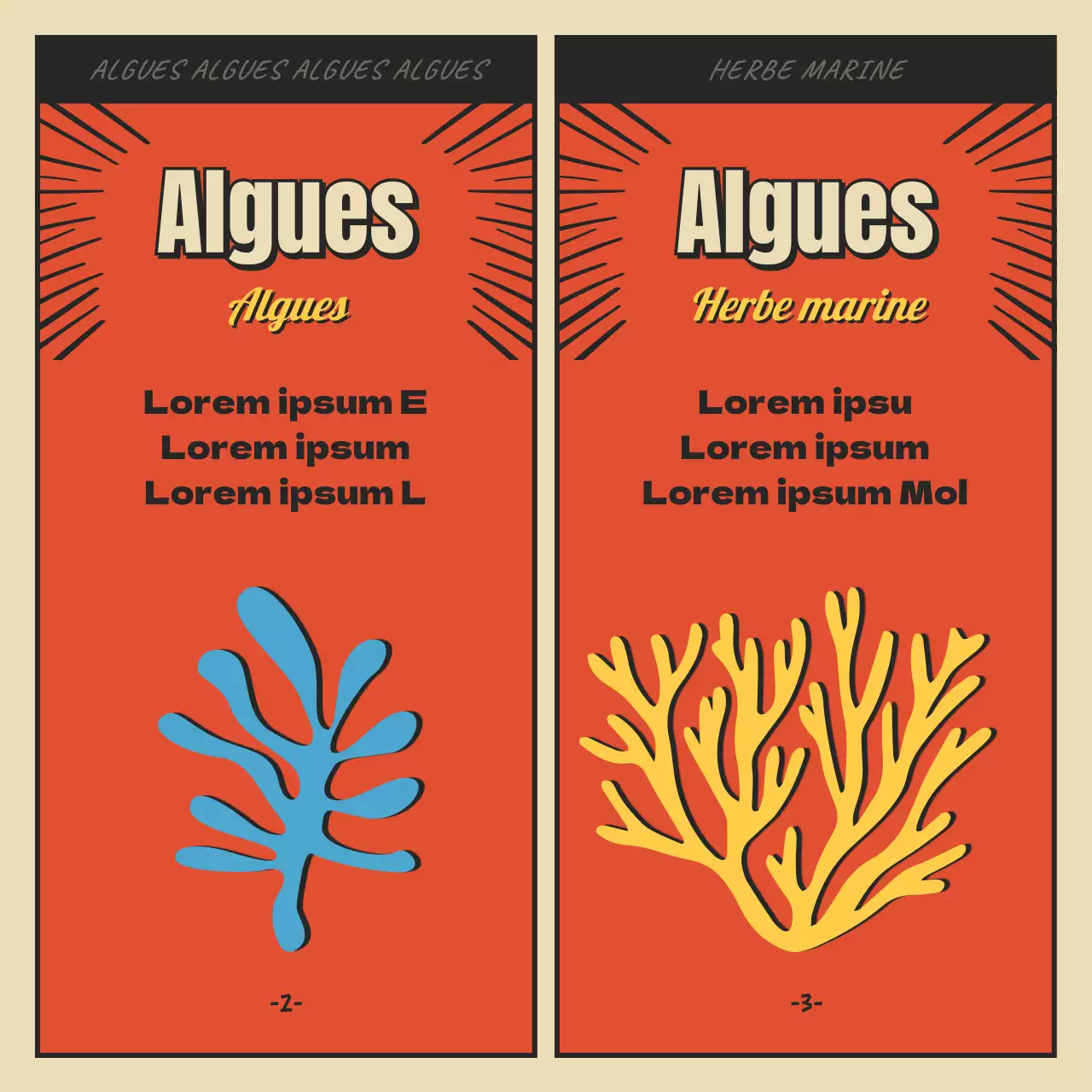 Concept caricatural de forêt marine et d'algues en rouge et noir