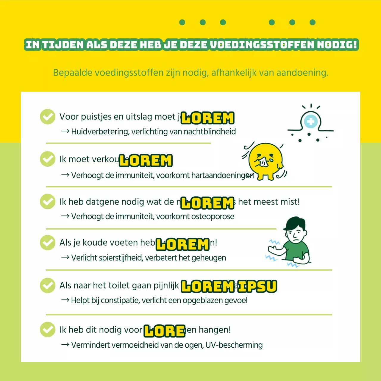 Voedingsproducten promoten met gele en groene illustraties