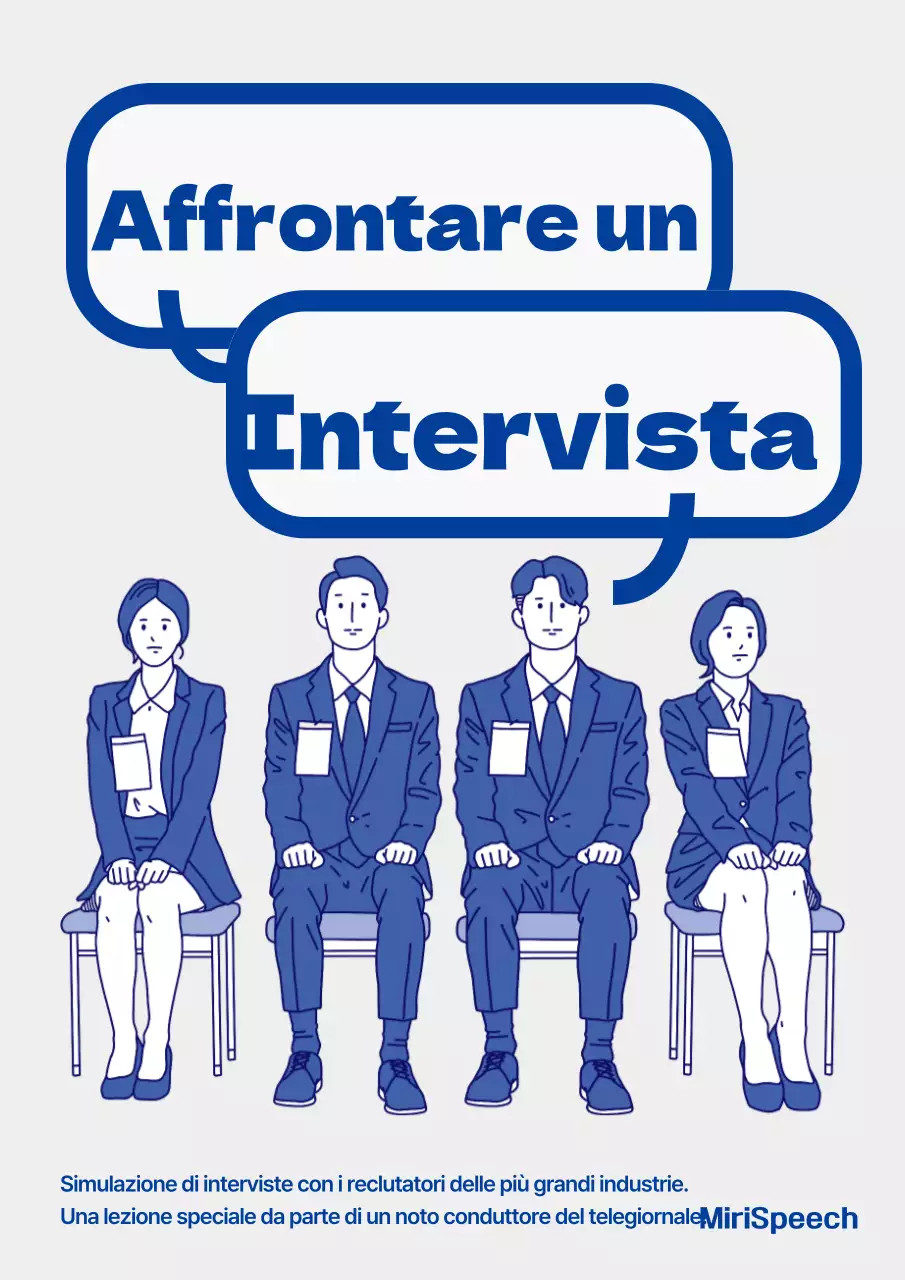 Semplice discorso illustrato in blu e grigio per il colloquio di lavoro a scuola