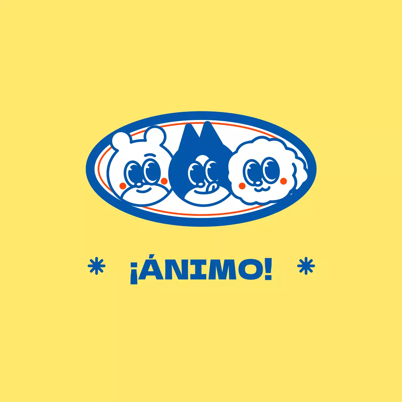 Mercancía personalizada con un diseño sencillo en el que aparecen simpáticos personajes de animales en amarillo y azul.