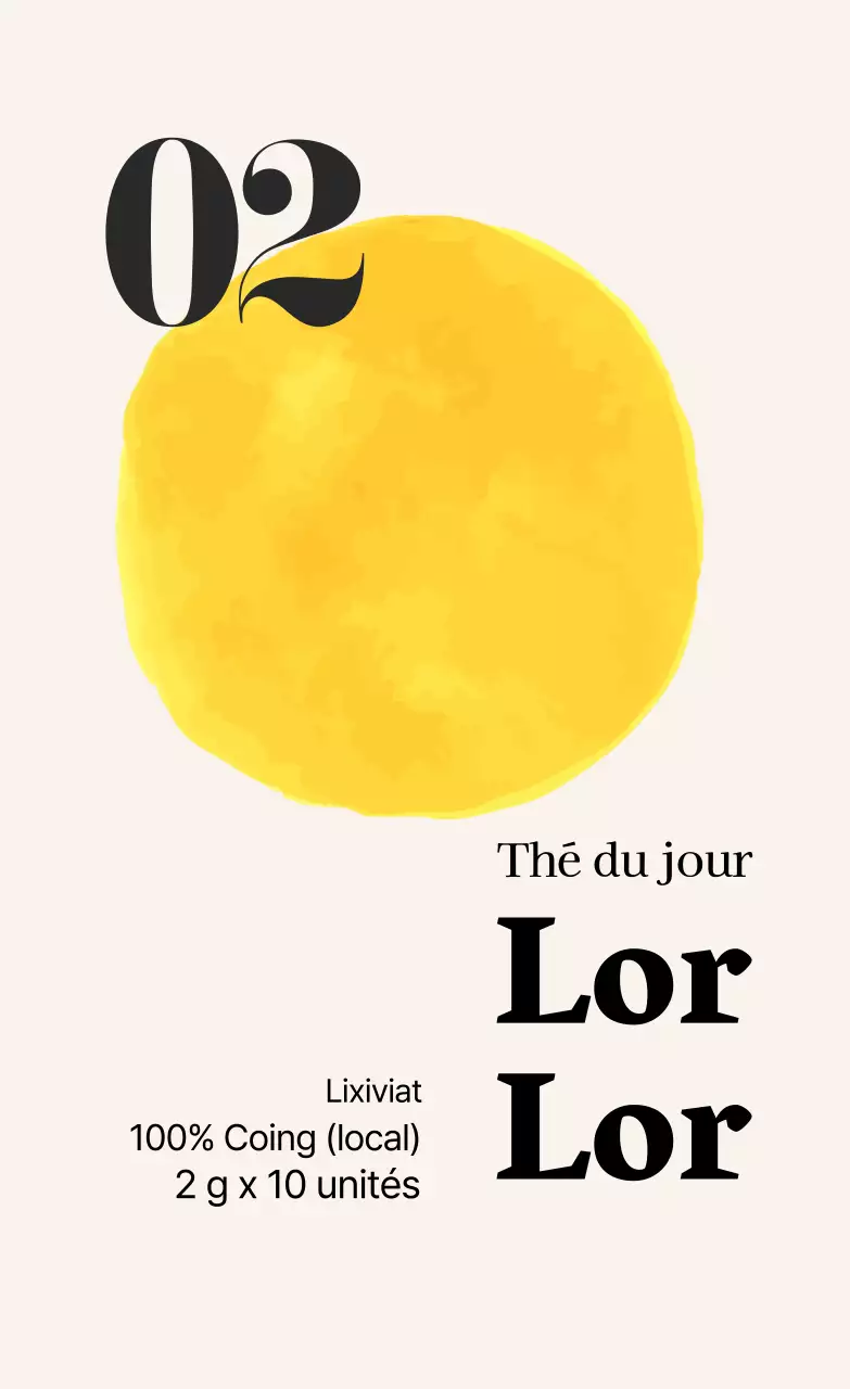 Étiquette de sachet de thé café-coing illustré jaune