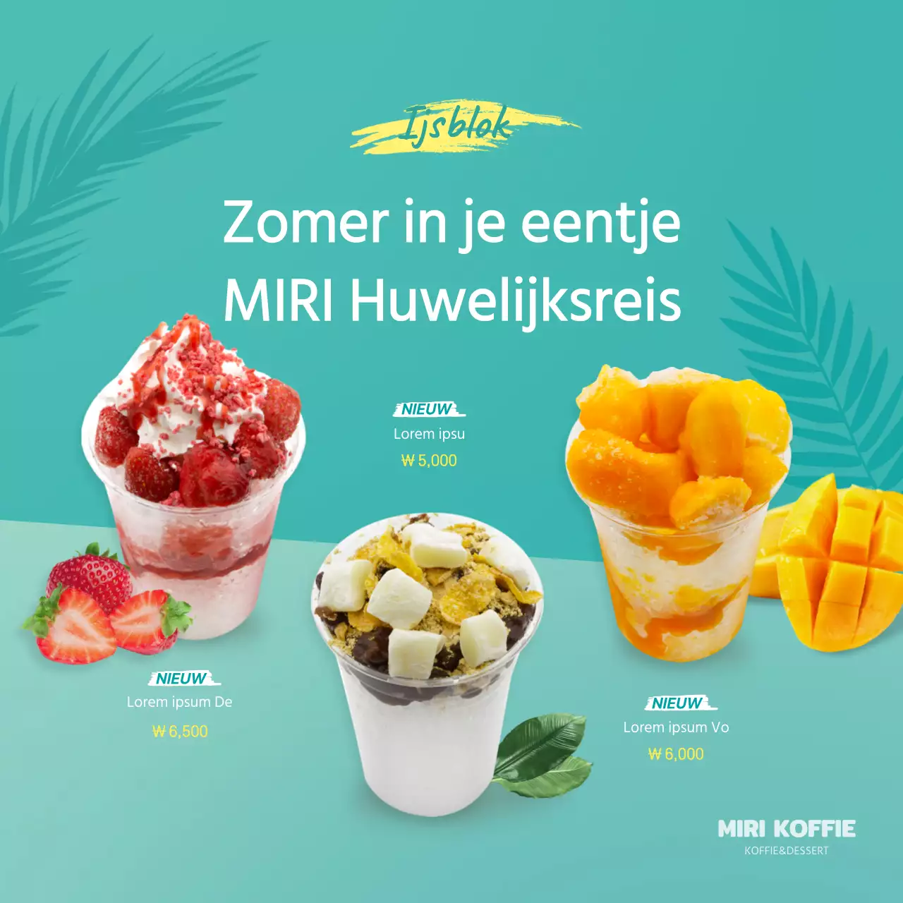 Vierkante banner met mintkleurig zomerschaafijs