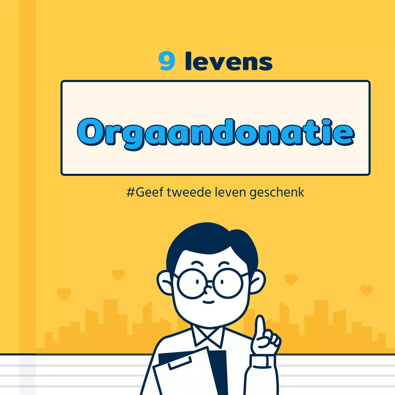 Gele en blauwe orgaandonatiekaart nieuwsontwerp