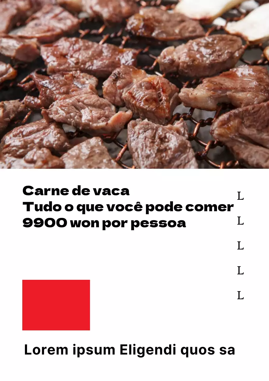 Promover uma loja simples de carne de vaca à discrição com fotografias de carne grelhada preta e vermelha