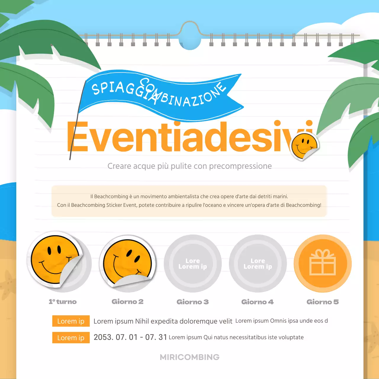 Evento adesivo Beachcombing blu e giallo