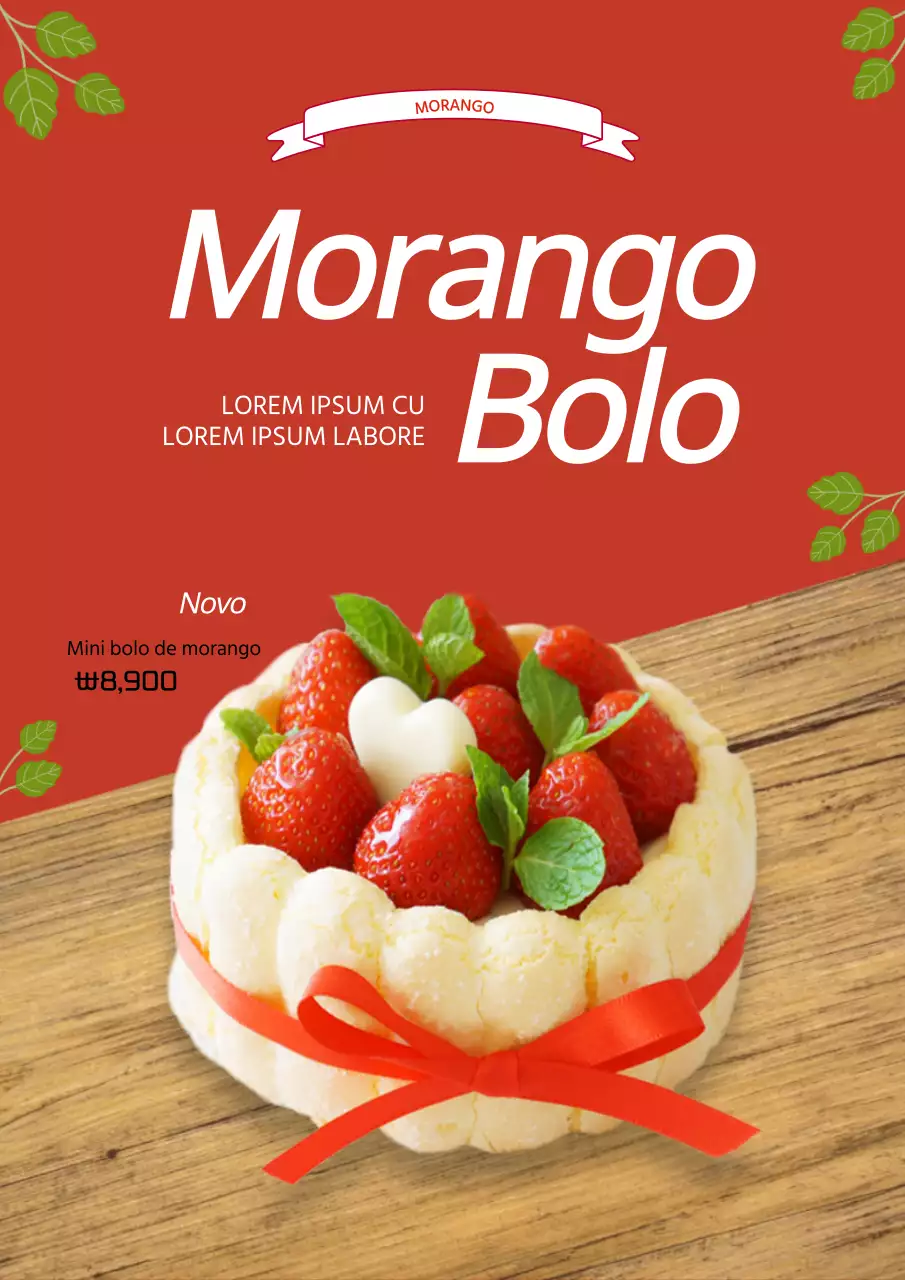 Promover um novo item de menu de bolo de morango vermelho
