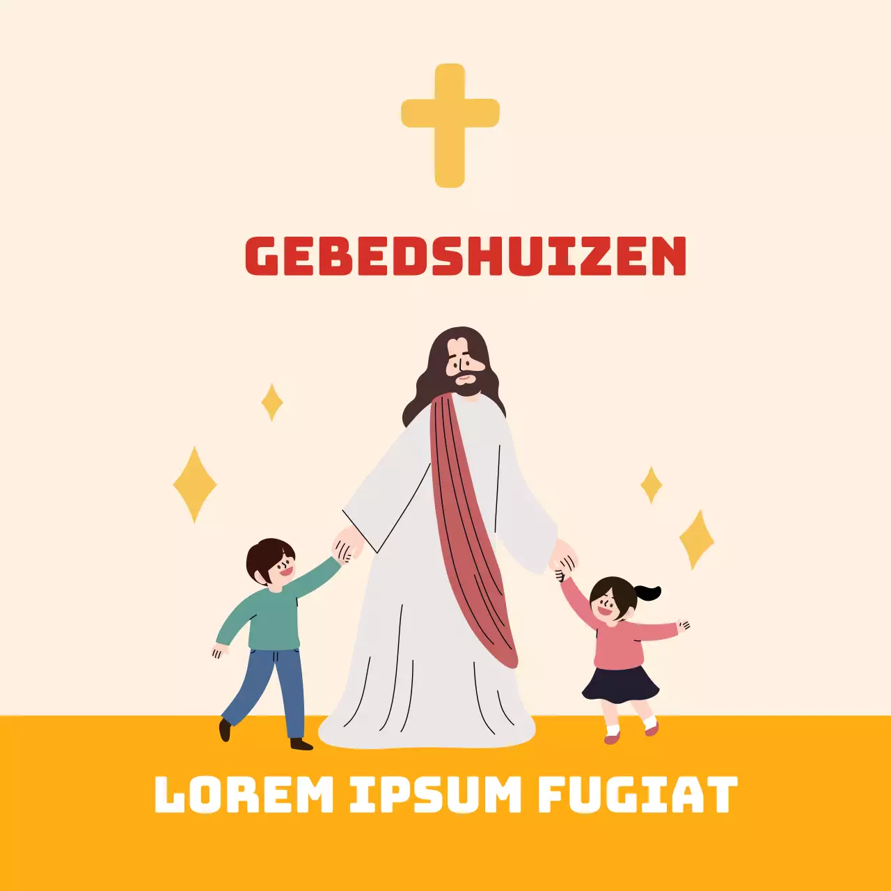 Gele illustratie schattige kerk corona afstand