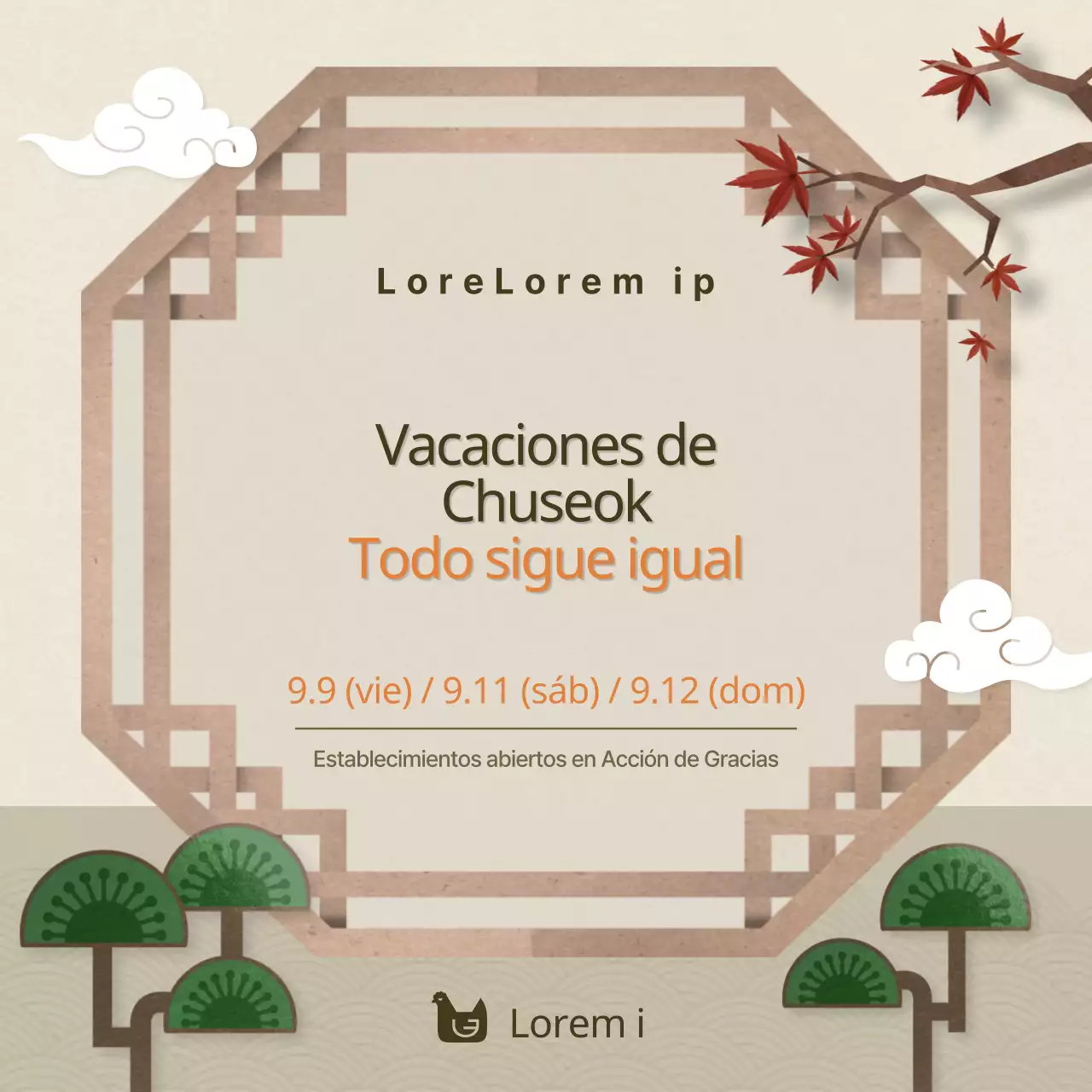 Fiesta de Chuseok Horario comercial normal con motivos tradicionales marrones