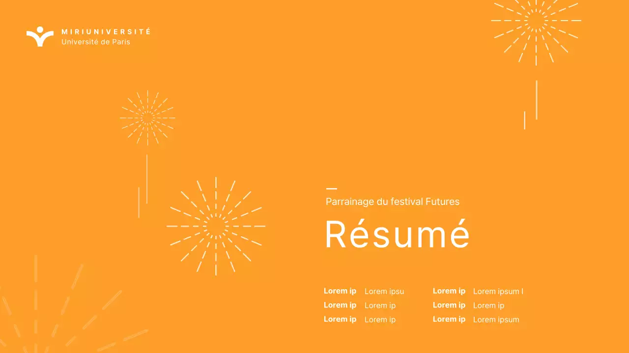 Présentation simple du parrainage d'un festival universitaire orange pour les écoles supérieures et les universités