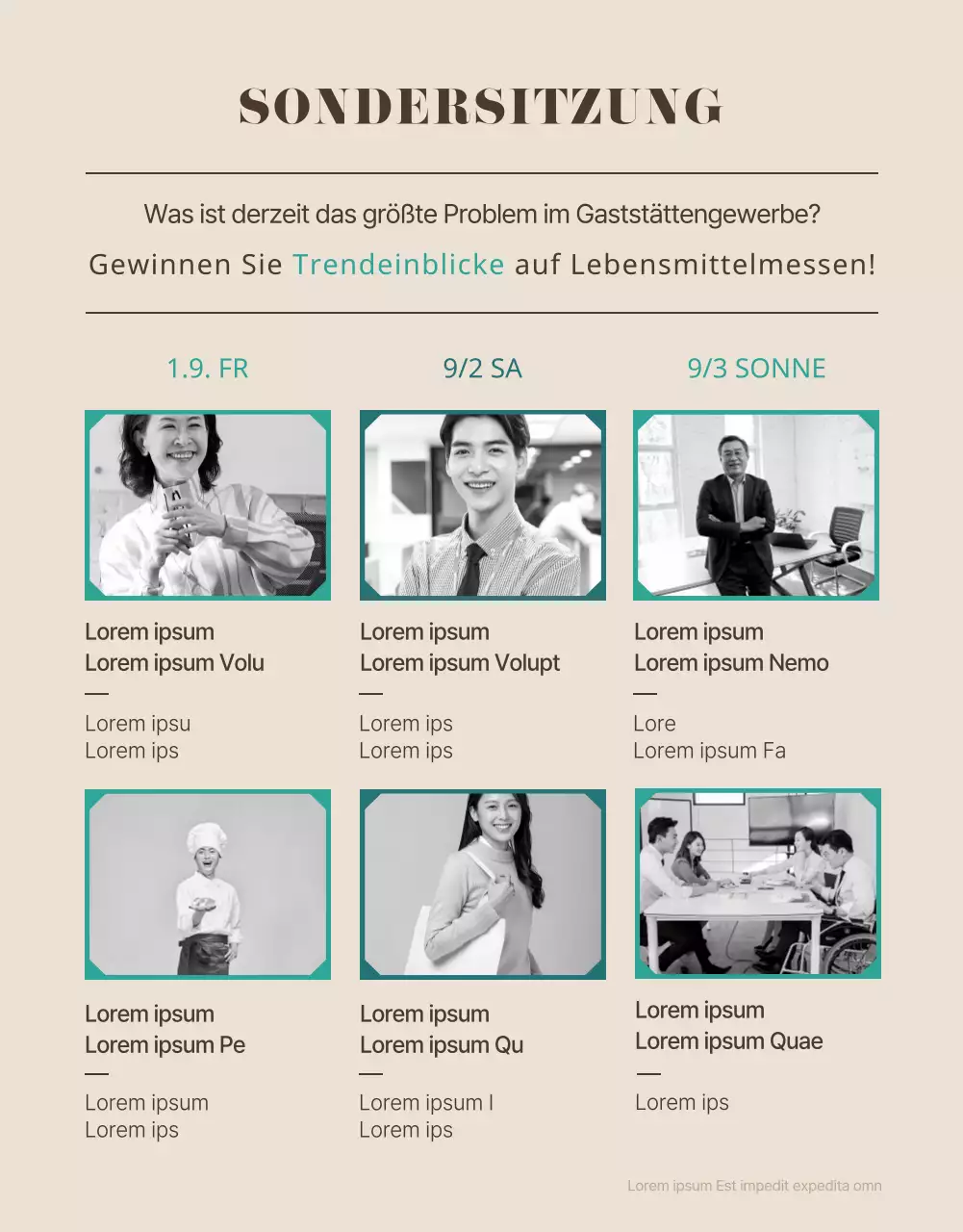 Eine saubere braune und türkisfarbene Start-up-Messe für Lebensmittel