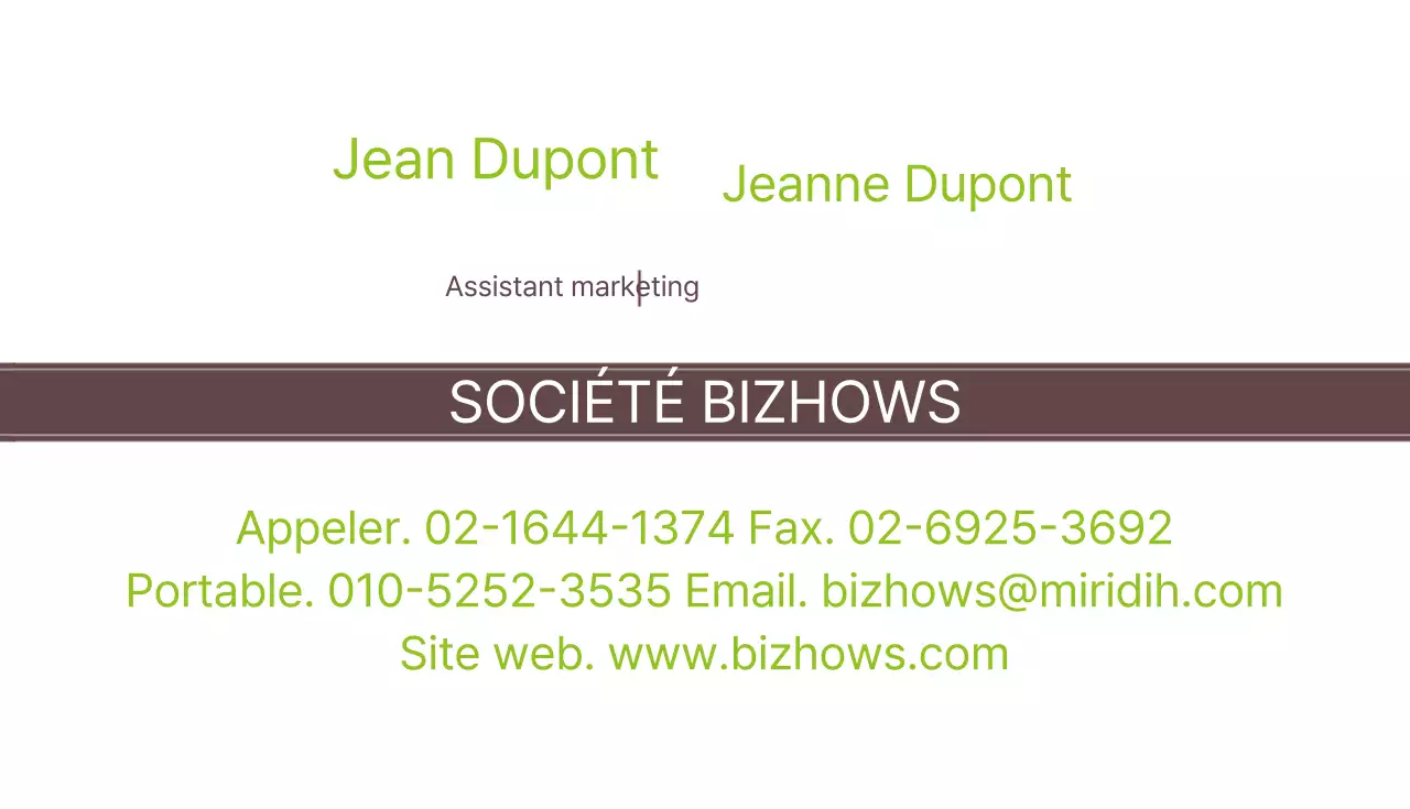 Cartes de visite de l'équipe marketing