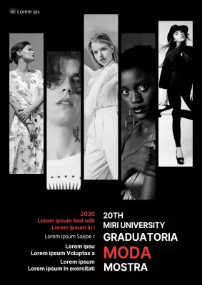 Mostra di laurea del dipartimento di fashion design moderno in bianco e nero