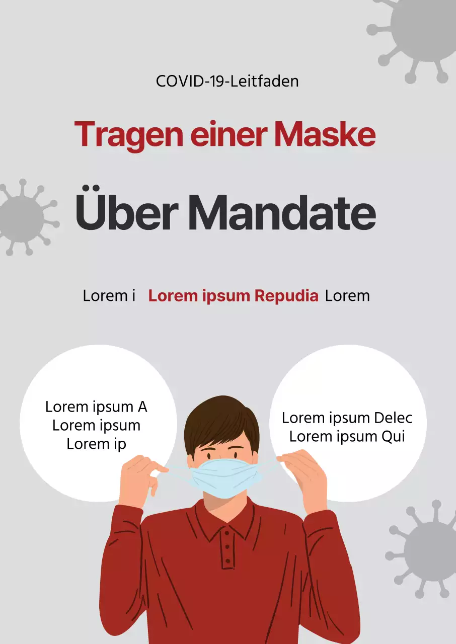 Wie trägt man eine Korona-Maske mit einer lila-grauen Illustration