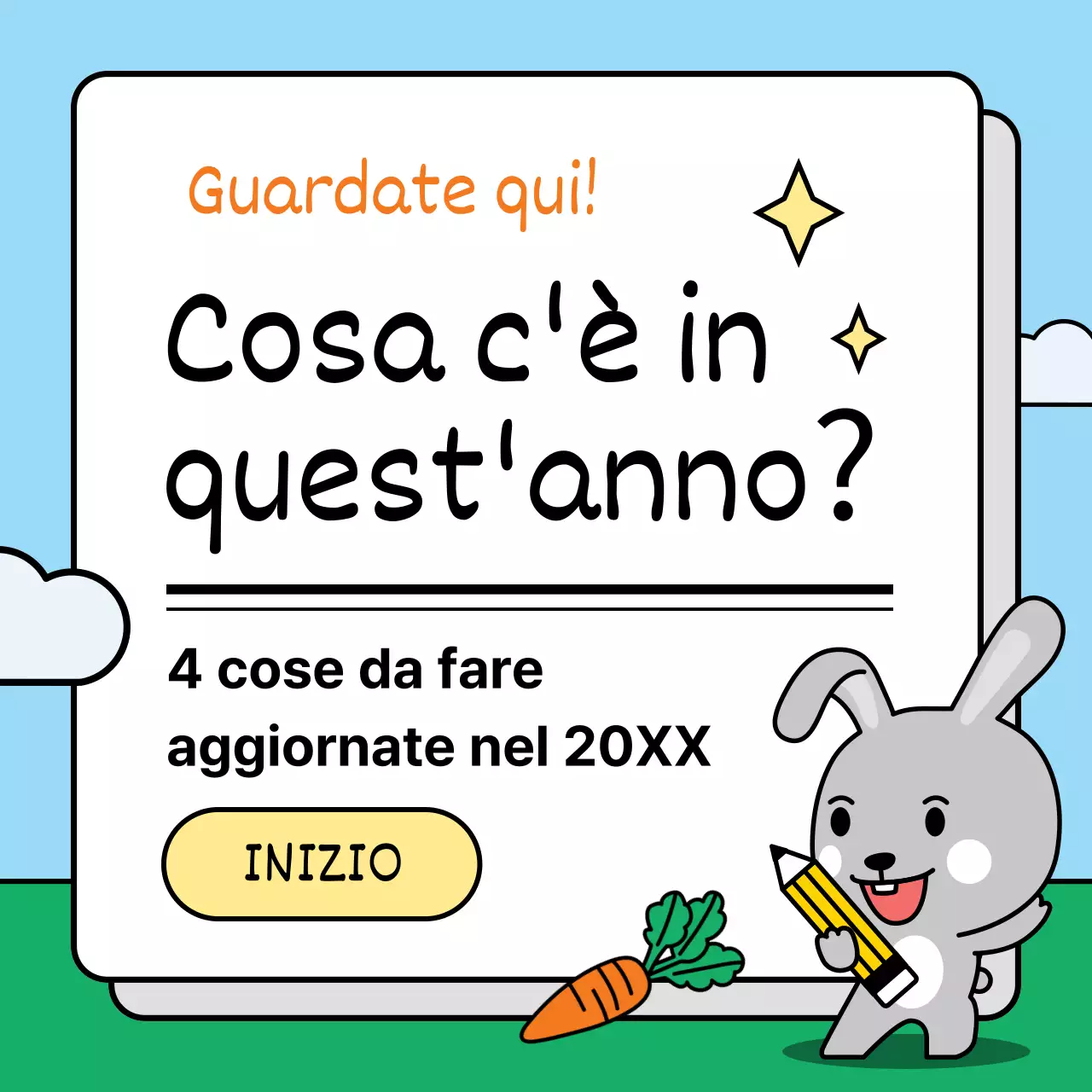 Presentiamo i cambiamenti della politica di quest'anno con un simpatico coniglietto in una combinazione di colori blu e verde.