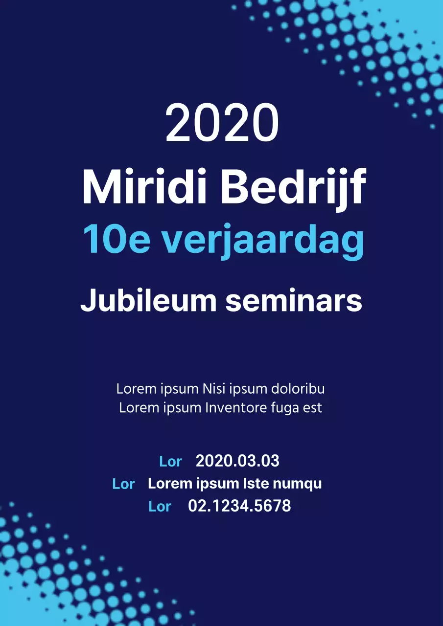 Eenvoudige blauwe en lichtblauwe promotieflyer voor 10-jarig bedrijfsseminar
