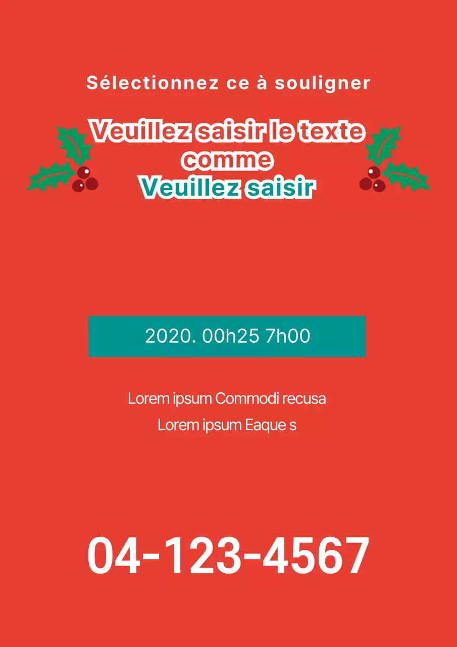 Promotion d'un événement avec texte lourd et illustration d'une décoration de Noël rouge et turquoise