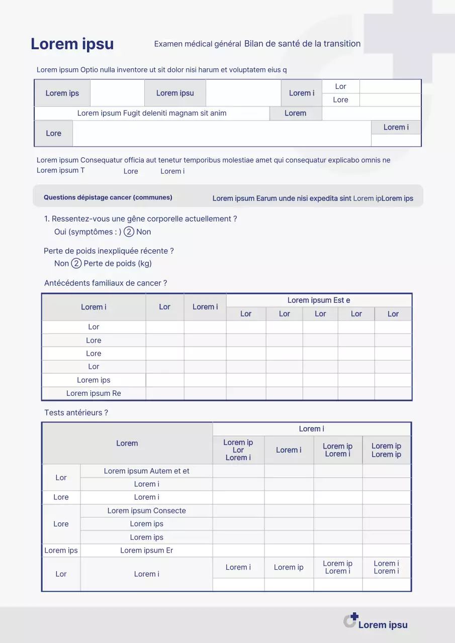 Questionnaire gris et bleu marine sur le dépistage du cancer
