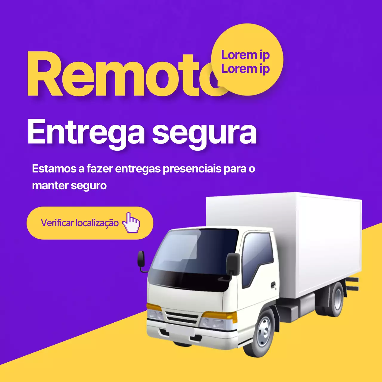 Texto de entrega sem contacto amarelo-púrpura Aviso destacado
