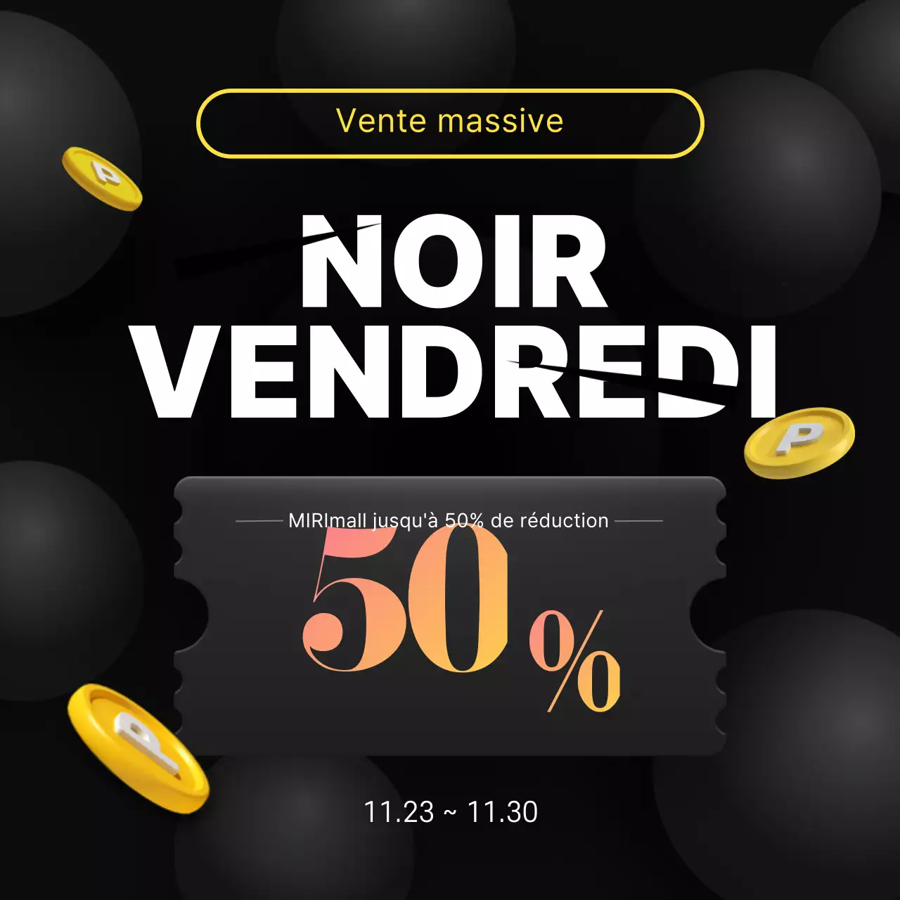 Coupon simple noir et jaune Annonce des soldes du vendredi noir