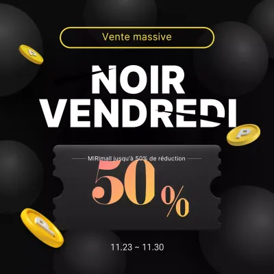 Coupon simple noir et jaune Annonce des soldes du vendredi noir