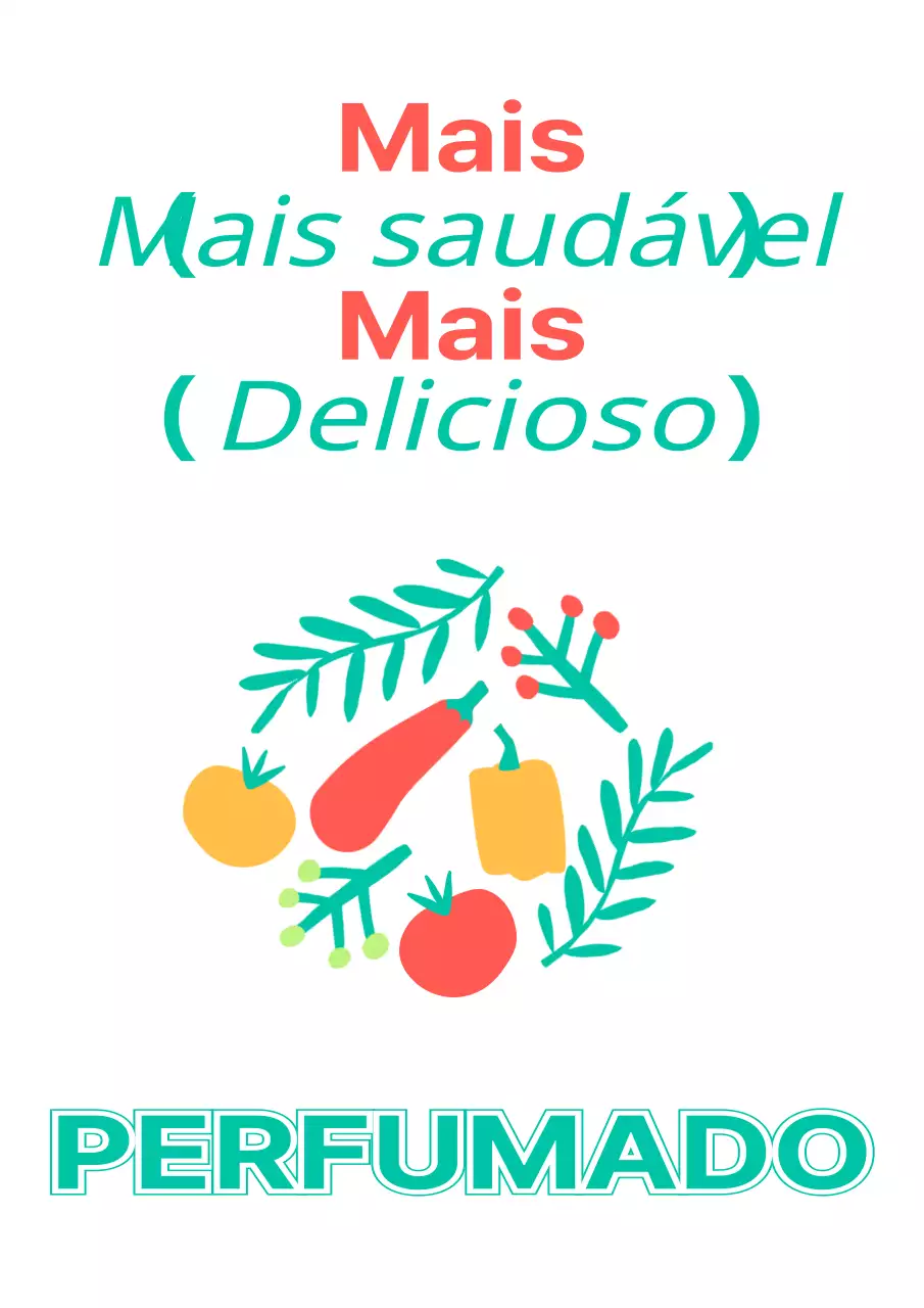 Para promover uma loja de saladas com ilustrações simples de legumes e plantas em turquesa e vermelho.