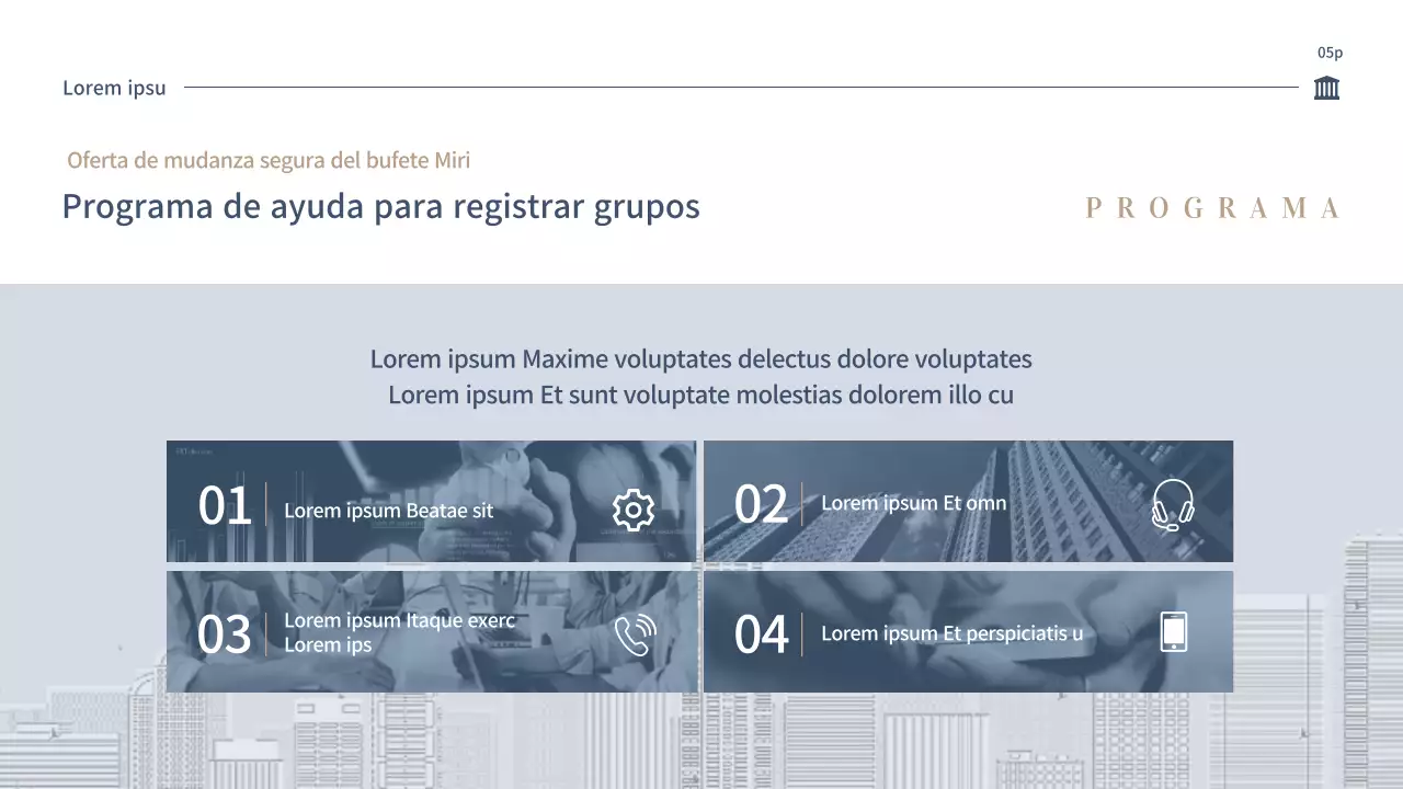 Propuesta de licitación de un bufete de abogados limpio en azul y beige (PPT)
