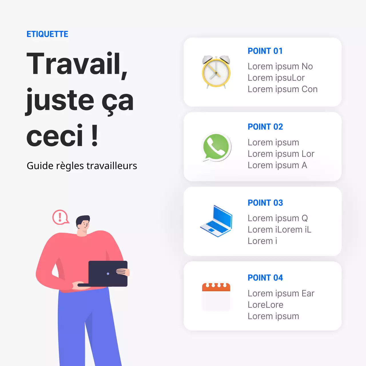 Carte de débat sur le lieu de travail bleue et propre Conception de l'information