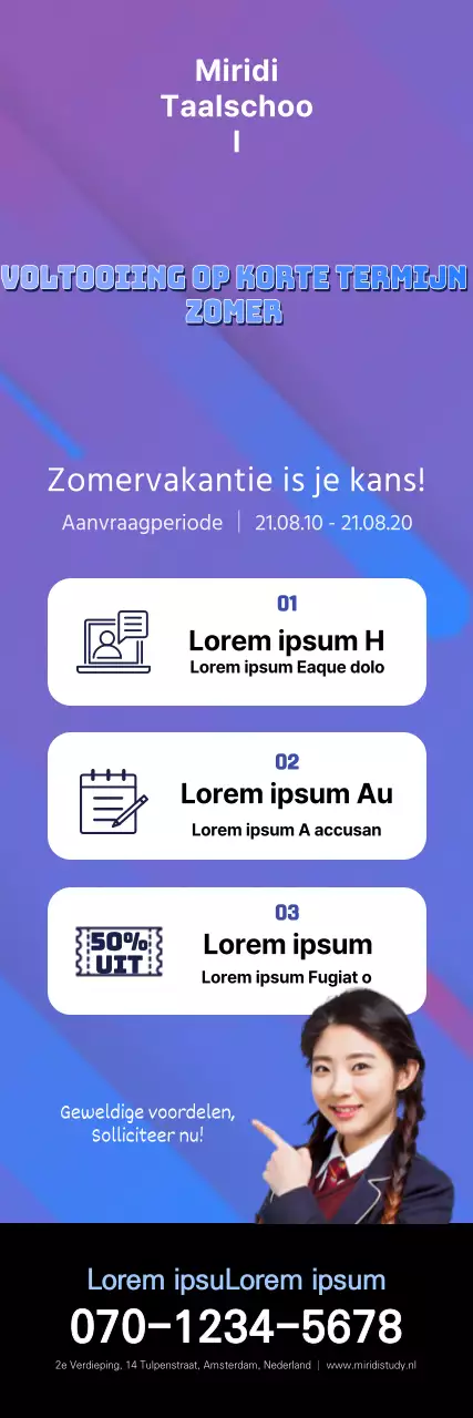 X-banner voor een speciale klas op een academie met een paars getint portret