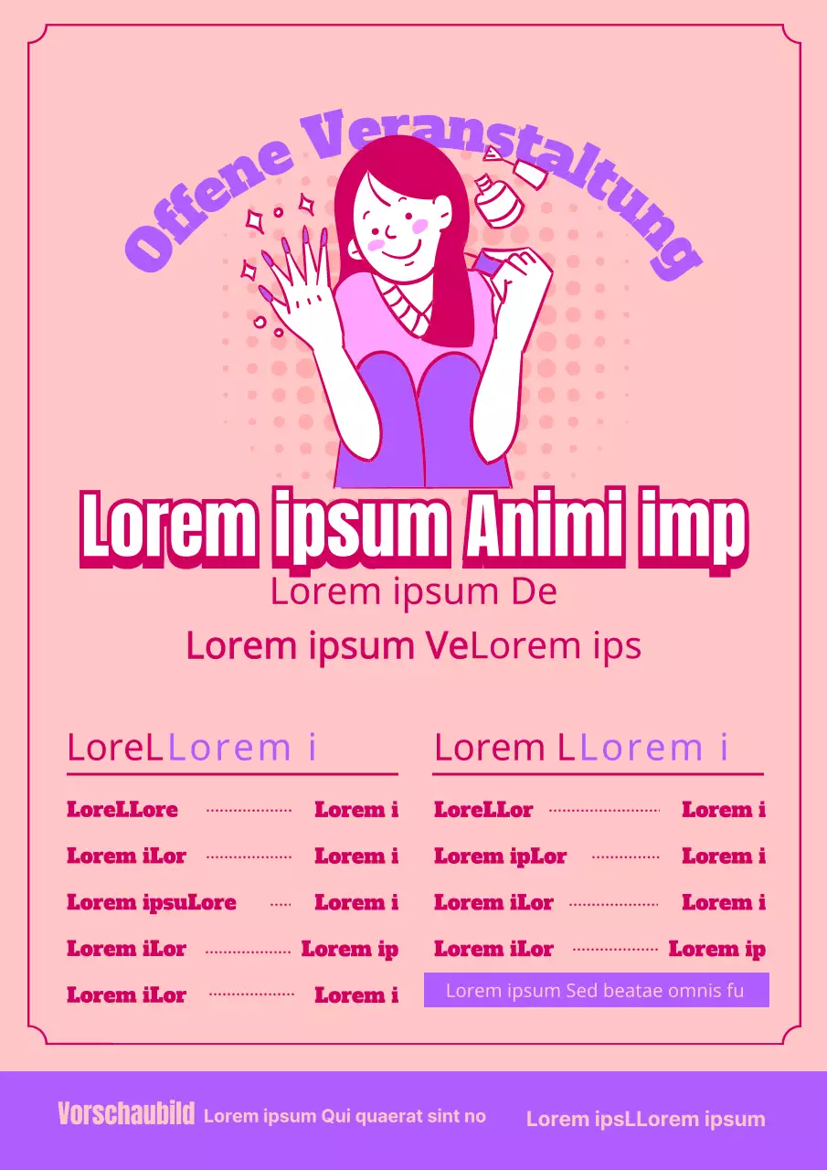 Niedliche Veranstaltung zur Eröffnung eines Nagelkunstladens mit Illustrationen von Menschen, die rosa Nagelkunst machen