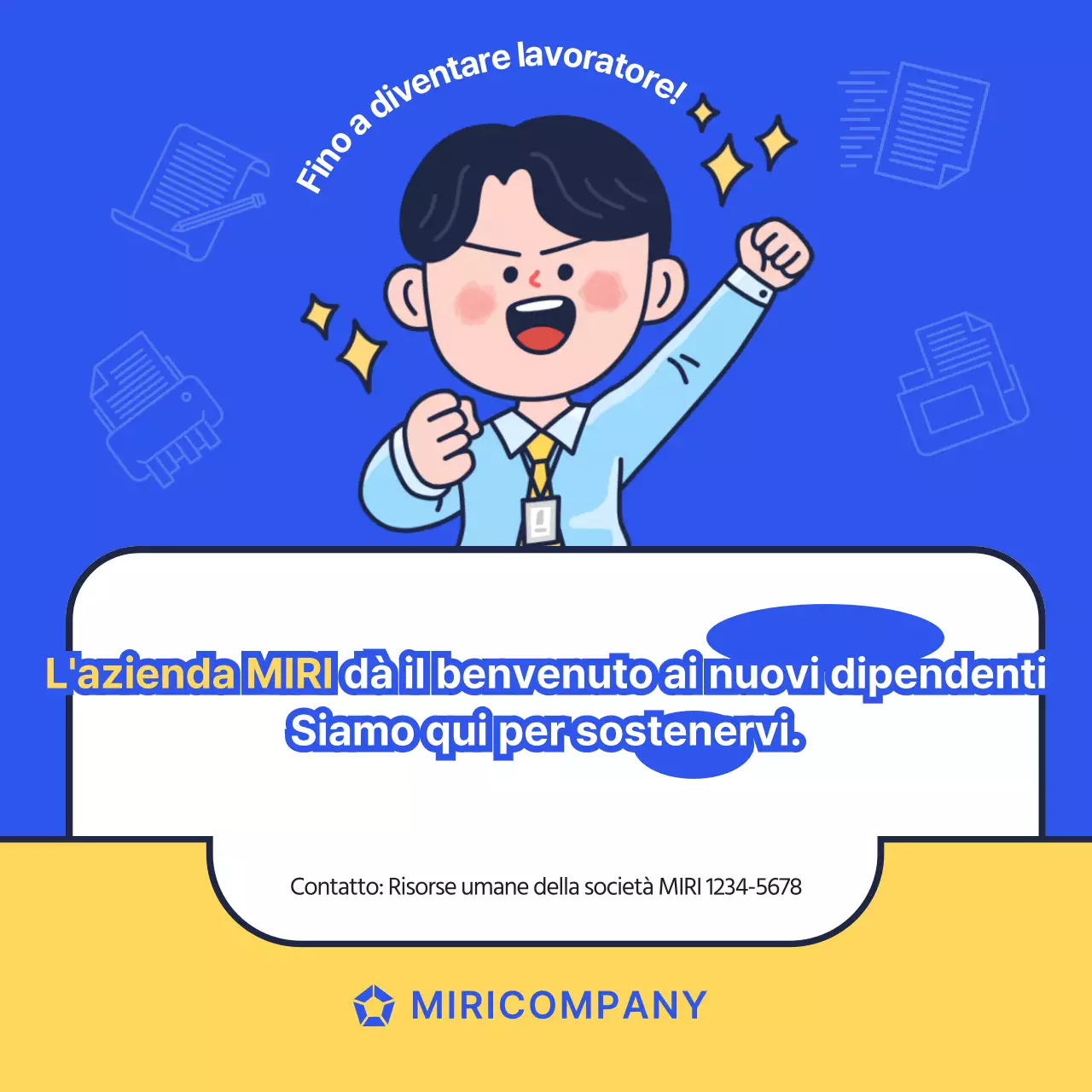 Una semplice piattaforma di onboarding blu e gialla per i nuovi assunti