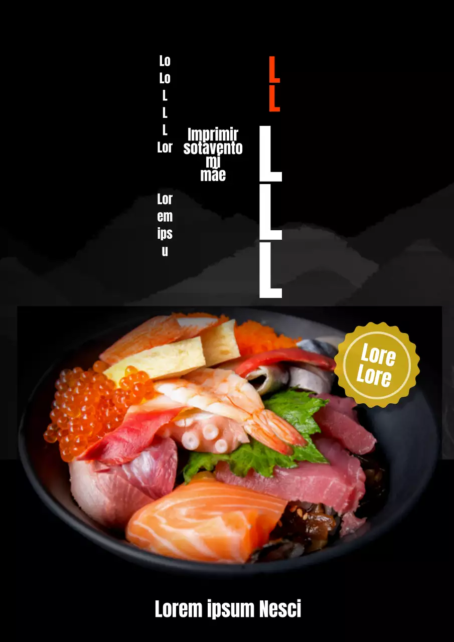 Cartaz de menu de sashimi com fundo preto