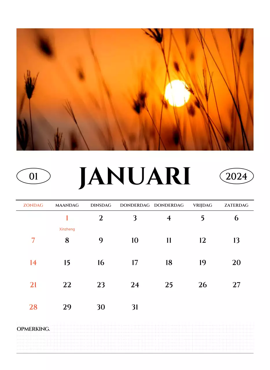 Eenvoudige stijl muurkalender met zwart-wit emotionele reisfotografie concept