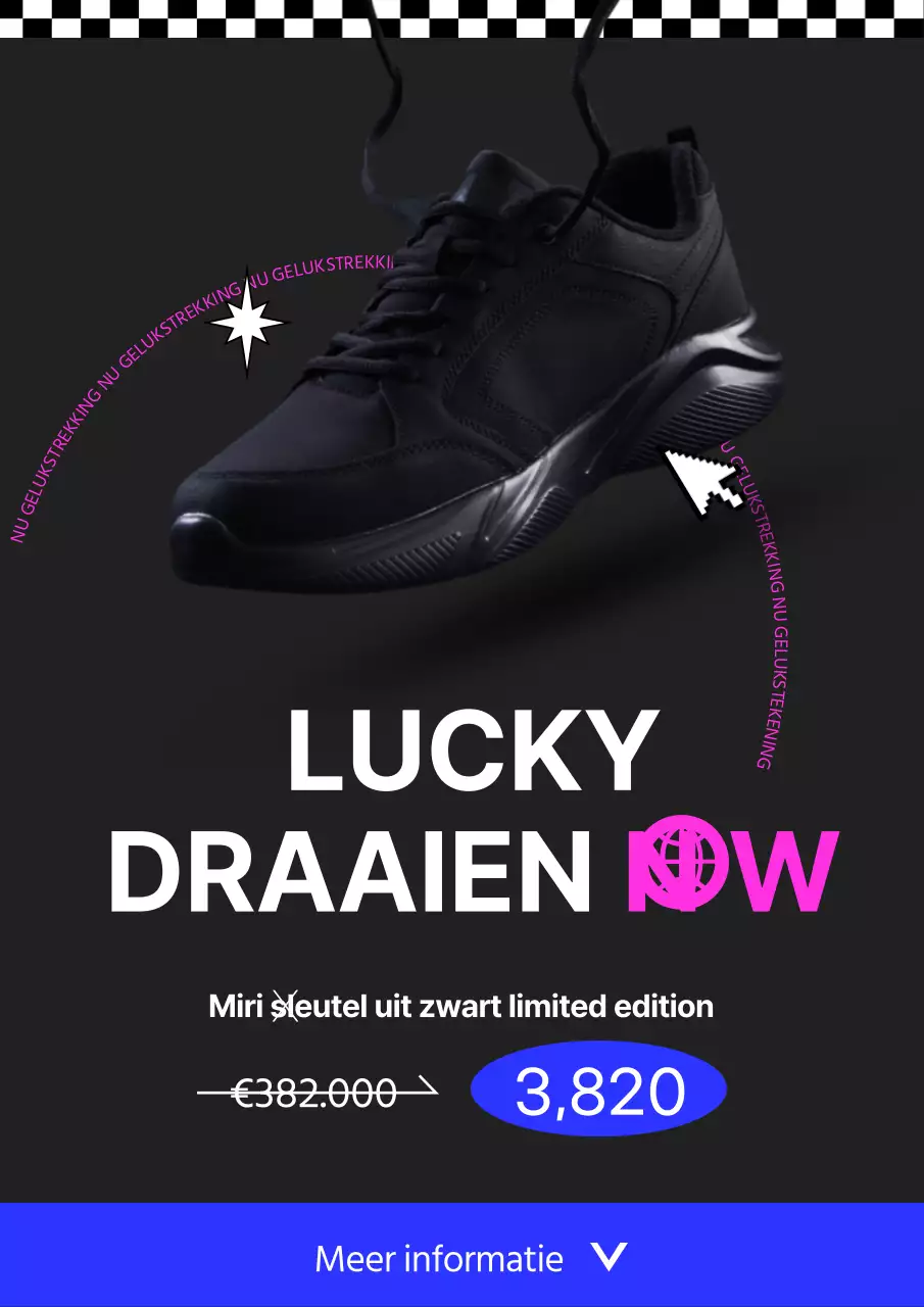 Lucky Drow webposter in zwart, een limited edition sneaker.