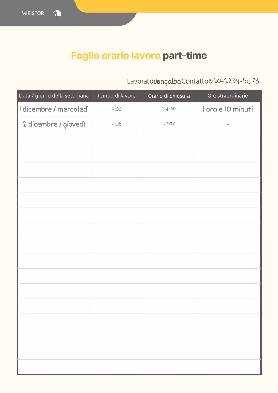 Un semplice orario giallo e grigio