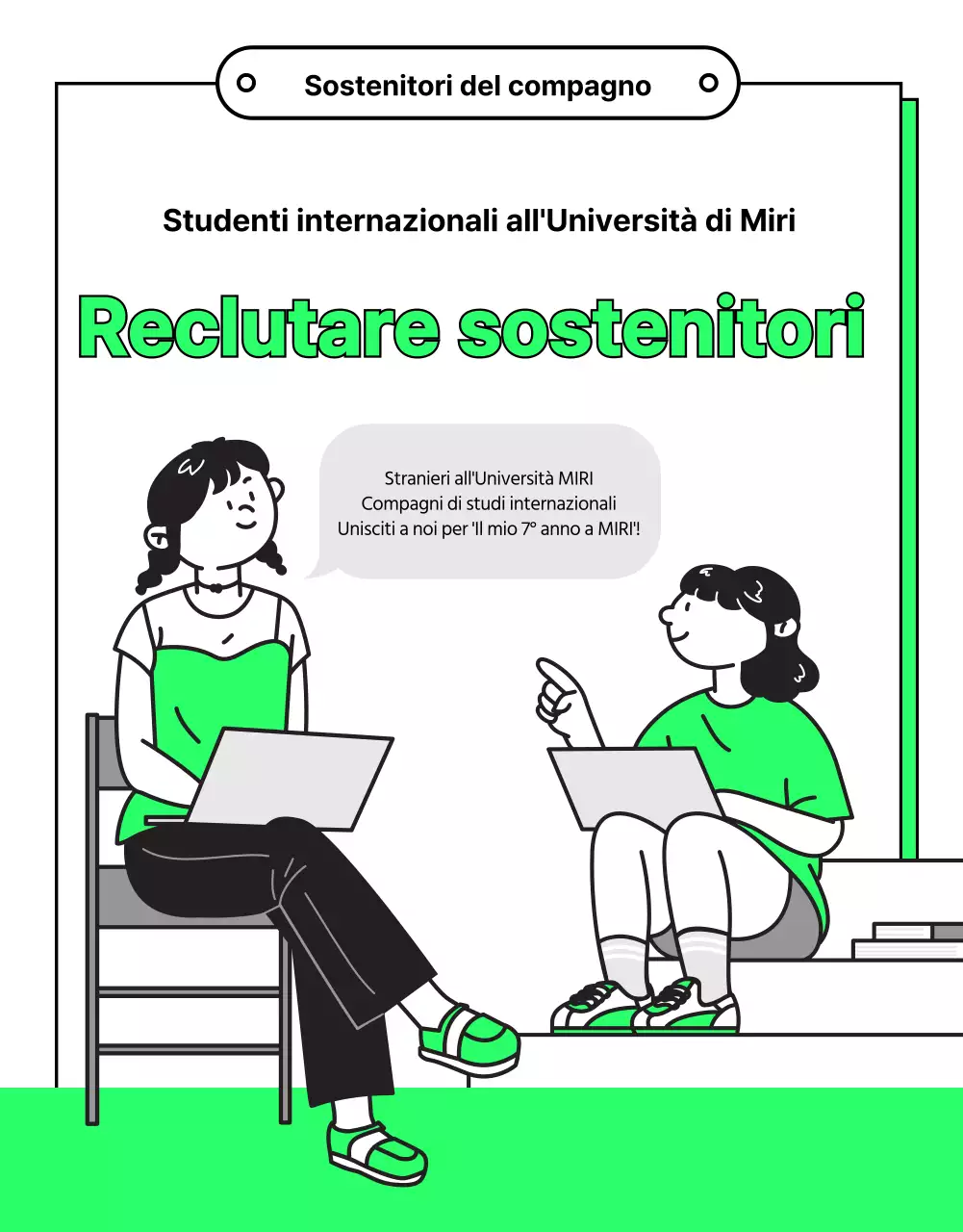 Spiegazione del reclutamento di studenti internazionali in bianco e nero