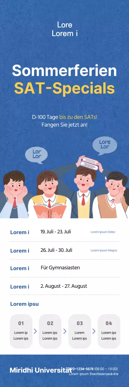 Sommer-SAT-Vorbereitungsschule Werbe-Banner mit blauer Illustration