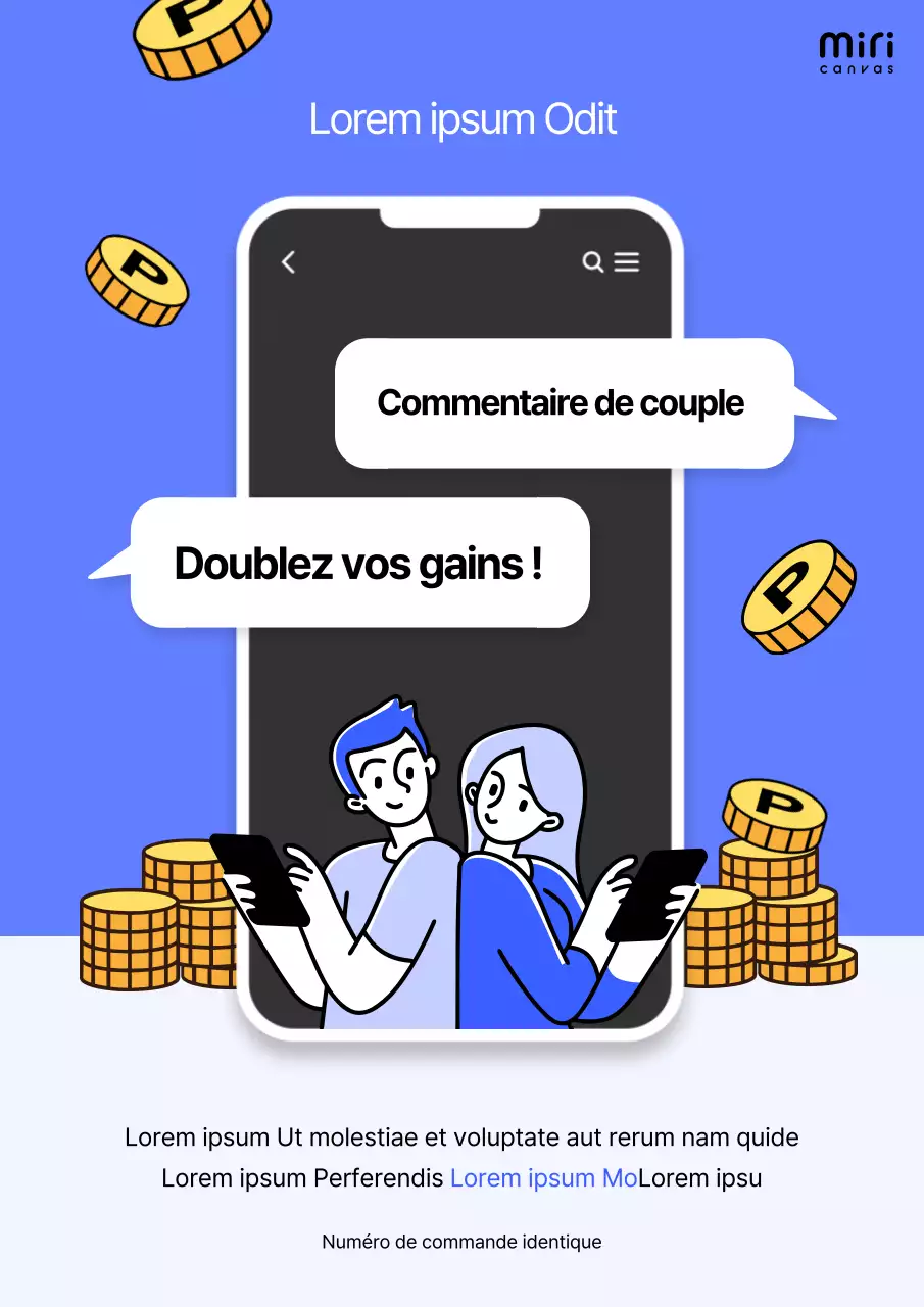 Les gains en bleu couple témoignage événement web poster design vertical