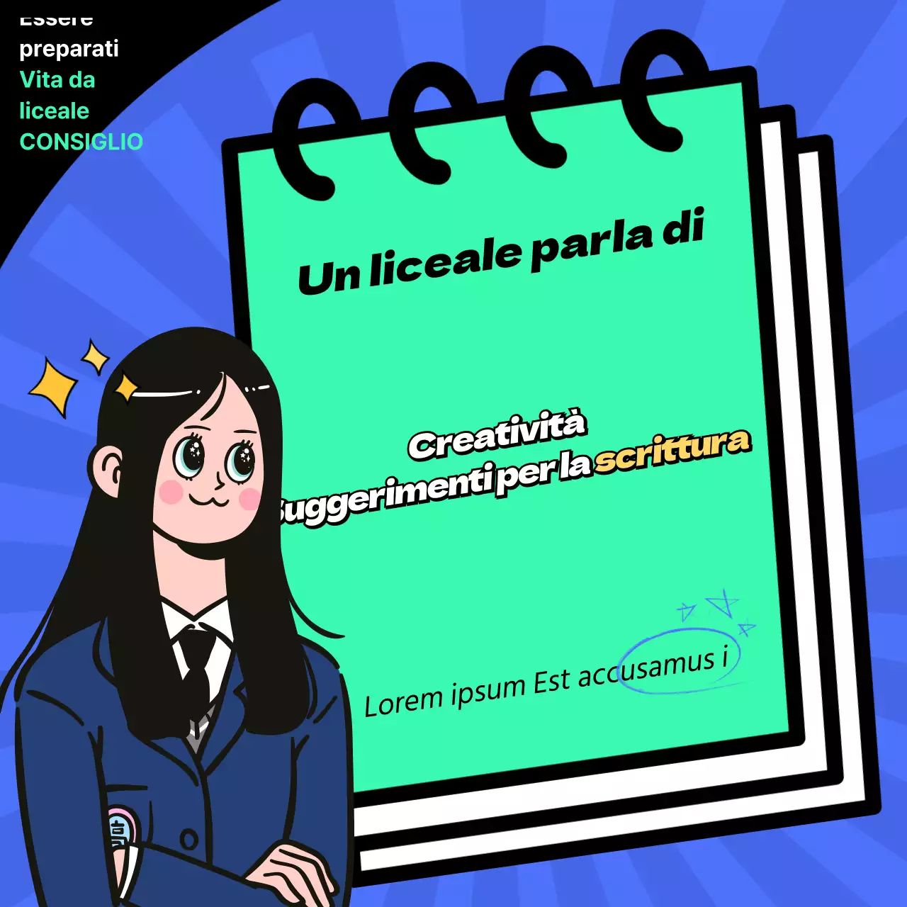 Illustrazione dei personaggi Lifebook Suggerimenti per la scrittura Social Media Squares