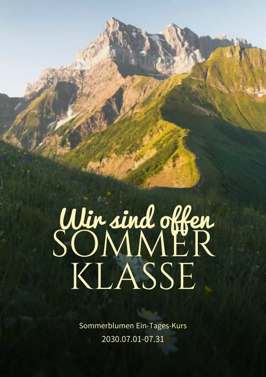 Eintägiger Blumenkurs in einer klassischen grün-gelben Landschaft mit Bergen und Feldern