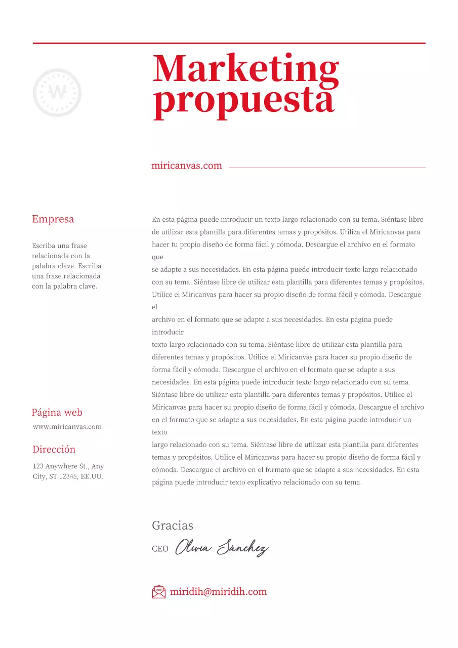 Una propuesta de marketing sencilla, roja y tipográfica