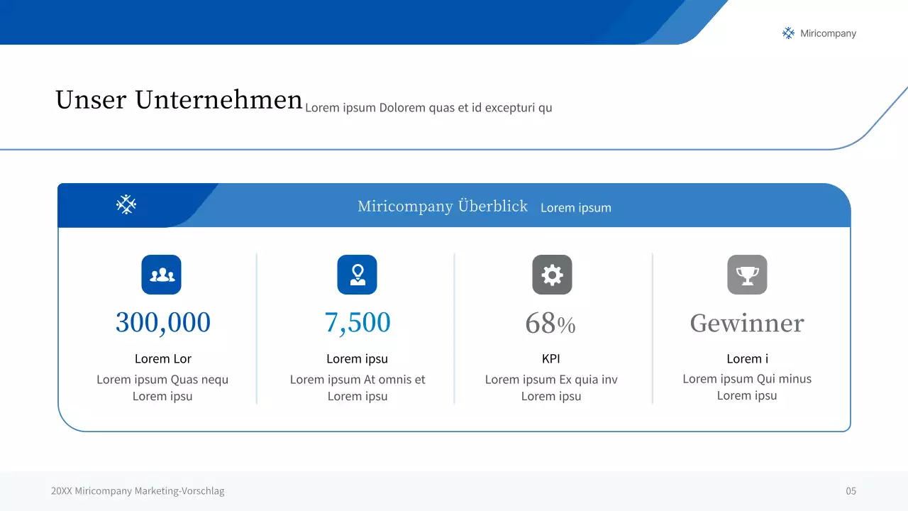 Eine einfache Geschäftspräsentation in Blau- und Grautönen