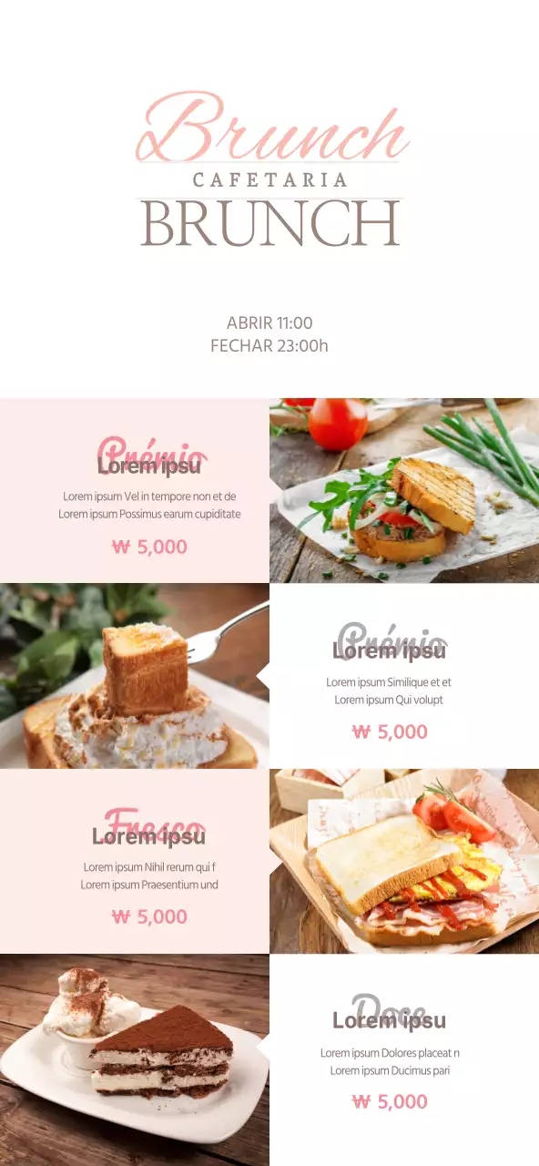 Menu de café com brunch de estilo simples em cor-de-rosa e castanho para fixação de preços e promoção