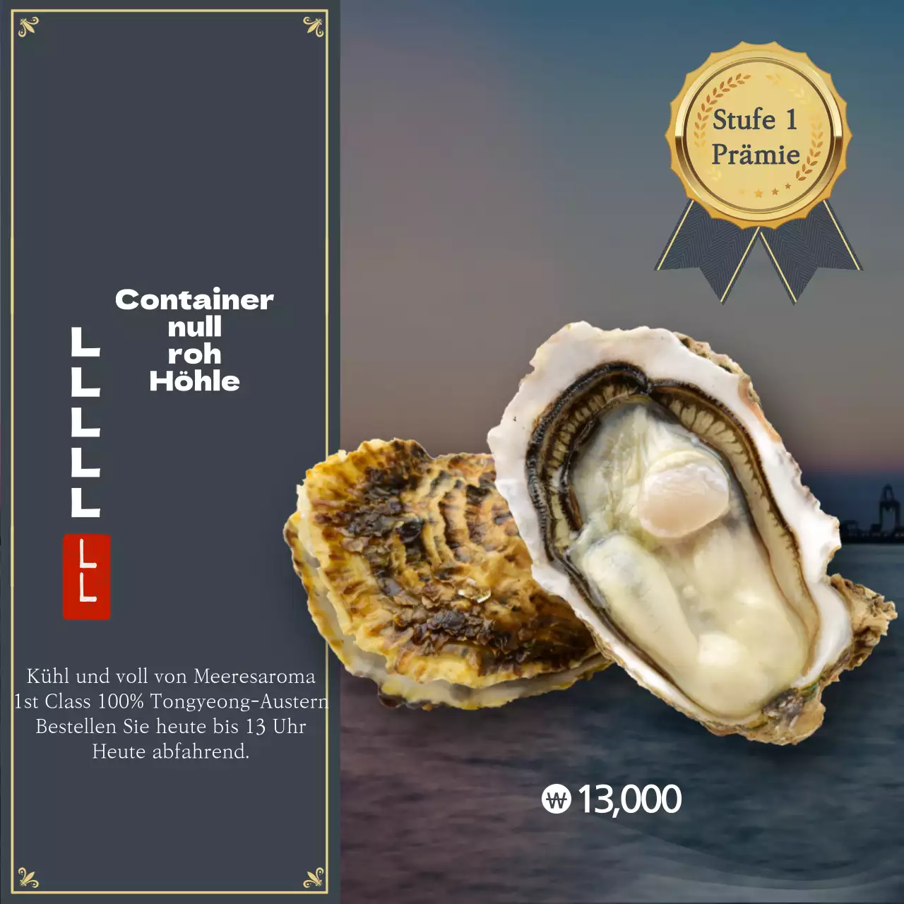 Hochwertige rohe Tongyeong-Austern in einer luxuriösen Meereslandschaft